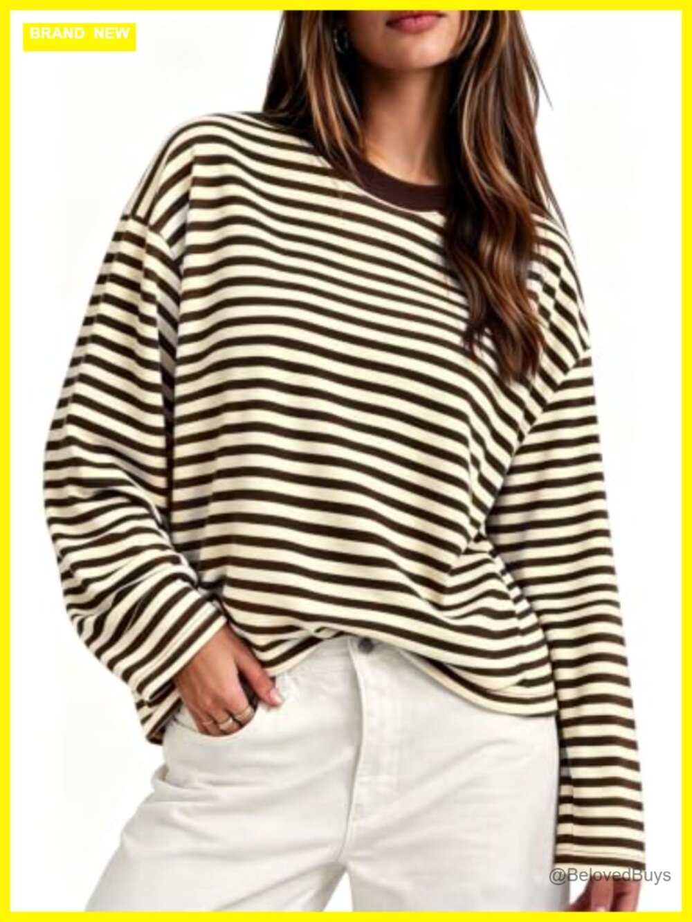 Womens Oversized Striped Long Sleeve T-Shirt Casual Fall Crew Neck